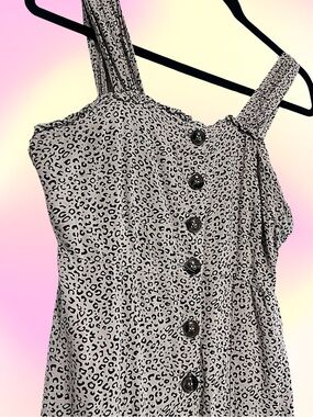 Women's Black and White Leopard Print Button Front Maxi Dress